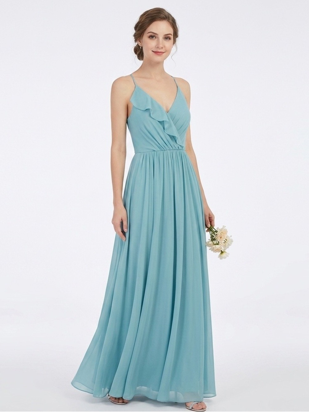 Jenny Yoo Spaa Turquoise Spaghetti-Strap Ruffle Maxi Dress 12 NWT